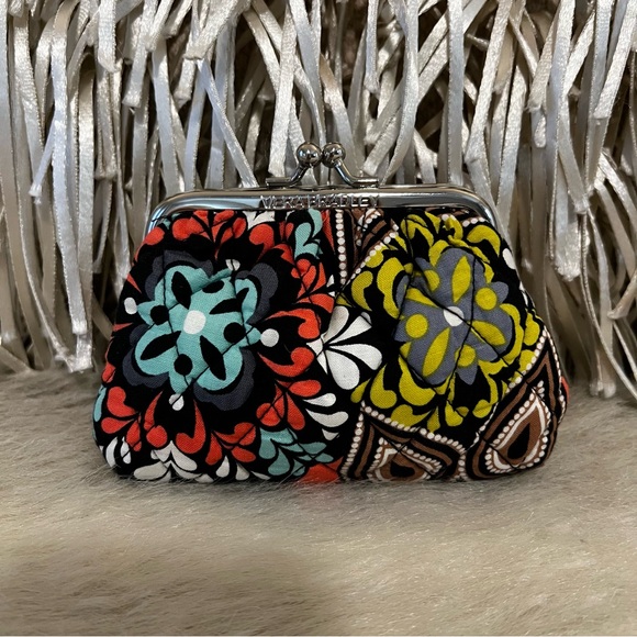 New VERA BRADLEY Sierra Kisslock Coin Purse 3 Compartments Brown Yellow 2015 - Picture 1 of 9
